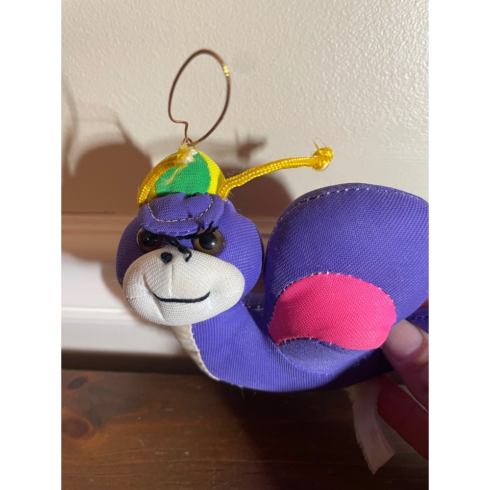 Vintage Purple Snail Plush Ornament Grumpy Face Pink Shell 5 Inch Retro